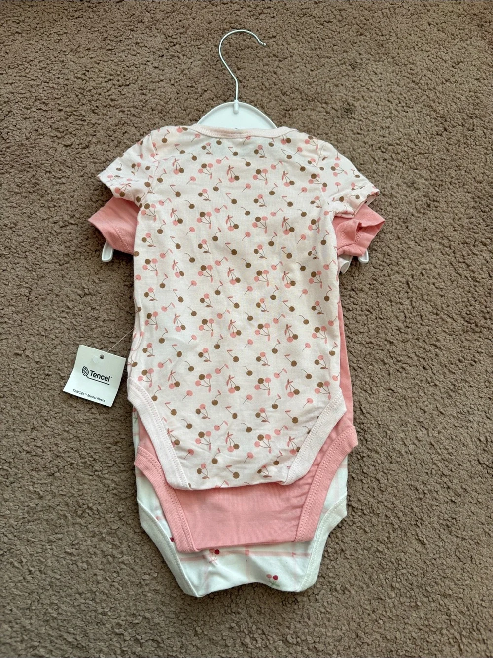 Carter's Pink & Cream Cherry-Print Flutter Sleeve One-Piece Set (3-Pack)